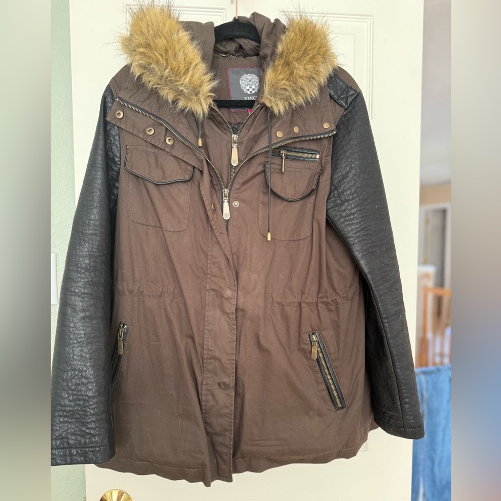 Vince Camuto Dark Brown Jacket with Faux Fur Accents